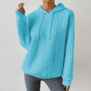 Sweat-shirt à capuche en tricot surdimensionné, couleur bleu uni, avec poche, unisexe, vêtements d'hiver - Product Image 6