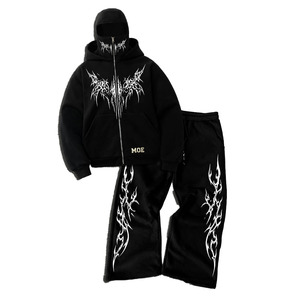 Conjuntos de sudaderas con capucha y cremallera completa OEM con pasamontañas, diseño gótico con serigrafía personalizada, logotipo bordado, ropa urbana al por mayor para hombre - Product Image 3