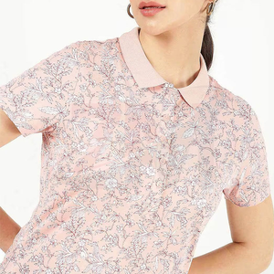 Polo à fleurs pour femmes, manches courtes, rose, imprimé, coton Oxford, décontracté, respirant, coupe régulière, 100% coton - Product Image 5
