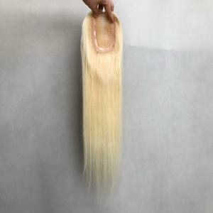 Topper capillaire Platinum Cool Mono en cheveux humains vierges européens, avec <span class=keywords><strong>filet</strong></span> en dentelle mono et clips, avec trous, pour femmes souffrant de perte de cheveux - Product Image 2