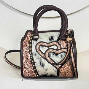 Super September Hand Tooled Cowhide Leather Large Speedy <b>Bag</b> Hair-on Hide Heart Duffel Cowgirl Fashionable Travel <b>Bag</b> for <b>Women</b> - Product Image 2