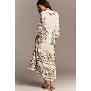 Elegante Vestido Maxi con Bordado en la Cintura Natural para Mujer, con un Hermoso Diseño, 100% Algodón, Silueta de Vestido de Gala - Product Image 4