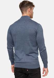 Pull-over en molleton tricoté bleu pour homme, 100 % coton, coupe classique, col rond, couleur unie, vêtement d'hiver coupe-vent doublé, décontracté, avec logo frontal - Product Image 3