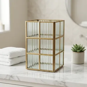 <b>Square</b> Brass Frame <b>Glass</b> Lantern Votive Holder Home Decoration Tabletop Decor Wedding Accent - Product Image 3