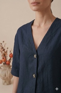 Vestido largo de algodón con mangas cortas, cuello en V, corte recto, diseño liso, informal y holgado para mujer, con bolsillos utilitarios. - Product Image 5