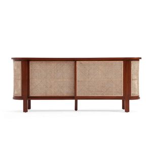 Meuble de salon en teck massif de style mid-century modern avec panneaux en rotin et compartiments de rangement pour maison moderne ou villa - Product Image 2