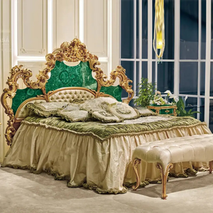 จัดส่งฟรี เฟอร์นิเจอร์บ้าน Kiky รุ่น BD-LUX04 เตียงคิงไซส์หุ้มเบาะไม้มะฮอกกานีสีทองหรูหราสไตล์ยุโรป ชุดห้องนอน - Product Image 1