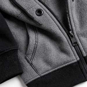 Men's Grey <b>Black</b> Color Block <b>Zip</b> <b>Up</b> <b>Hoodie</b> Raglan Sleeve Hooded Casual Sweatshirt - Product Image 5
