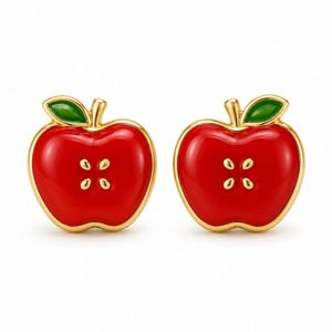 Pendientes de Manzana con Esmalte Rojo Vibrante, Lindos Pendientes de Frutas para Mujer, Joyería para Vacaciones de Verano en la Playa - Product Image 1