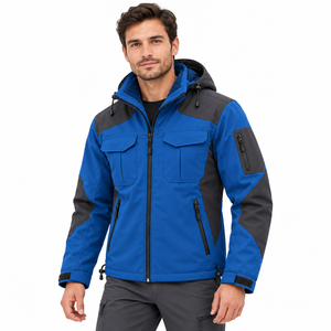 OEM Mens Softshell Winter Jacket Warm Fleece Lining Multi Pocket Hooded Outdoor Wear Climbing Hunting Color Block Travel Jackets - Product Image 4