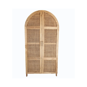 Natural Rattan Arched Wardrobe <b>Cabinet</b> Wooden Double Door <b>Storage</b> Unit Coastal Style Modern <b>Bedroom</b> Furniture Freestanding - Product Image 6