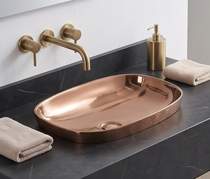 Évier ovale moderne en cuivre, lavabo en métal artisanal avec finition texturée pour salle de bain et cuisine - Product Image 5