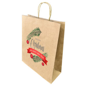 Custom Logo Christmas Brown Kraft Paper <b>Bag</b> Shiny Gift Packaging Xmas <b>Bag</b> Shopping <b>Bag</b> With Handle - Product Image 5