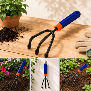 Cultivateur manuel robuste pour jardin avec trois pointes solides pour ameublir la terre, désherber, planter et cultiver - Product Image 4