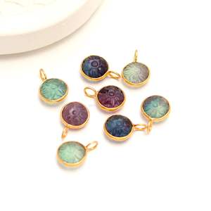 Colgante de flor de fluorita natural tallada a mano con piedra de fluorita multicolor en plata de ley 925 para la creación de joyas. - Product Image 6