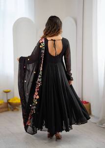 Presenting New Designer Collection In Faux Georgette With Embroidery Work Gown And Dupatta Set Fully Stitched Ready To Wear - Product Image 2