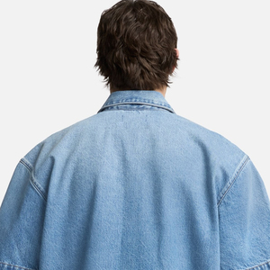 OEM Service Minimal Style Denim T Shirt With Turn <b>Down</b> Collar And Short Sleeves Clean Look Trendy Outdoor Wear With Front Pocket - Product Image 5