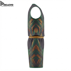 Conjunto de Uniforme de Baloncesto Sublimado Personalizado OEM de Alta Calidad, Uniforme Deportivo Técnico Verde Bosque con Detalles en Bronce y Carbón - Product Image 3