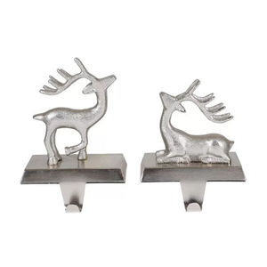Fancy Design Gold Antler Christmas Stocking Holder With Wooden Base Aluminium Reindeer Hook Festive Fireplace Stocking Holder - Product Image 2