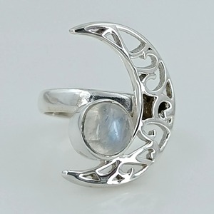 Rainbow Moonstone <b>Ring</b> 925 Sterling <b>Silver</b> Handmade <b>Statement</b> Promise <b>Ring</b> for Women Boho Round June Birthstone Jewelry - Product Image 1