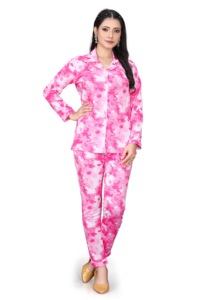 Ensemble coordonné femme en microfibre rose bébé, imprimé écologique, col rond, deux pièces, grandes tailles du S au 2XL, vente en gros - Product Image 1