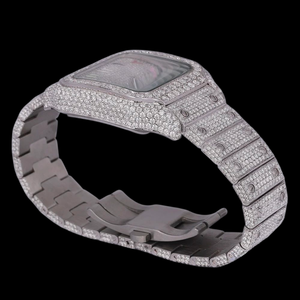 Custom Hiphop Stainless Steel <b>Watch</b> with Round Brilliant Cut Moissanite <b>Diamonds</b> 41mm Square Analog Dial Window Glass Display - Product Image 3