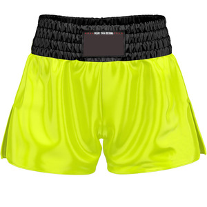Pantalones Cortos de Muay Thai, Color Amarillo Neón, Satinados, Transpirables, de Secado Rápido, con Cintura Elástica y Aberturas Laterales, Unisex, para Artes Marciales - Product Image 1