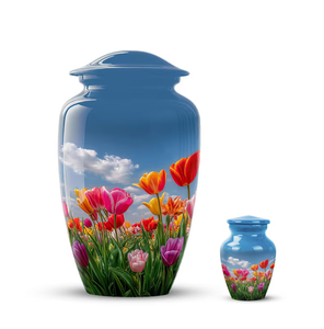 Aluminum Cremation Urn Adult Ashes <b>Memorial</b> <b>Keepsake</b> Vase Custom Floral Sky Finish with Drawstring Bag - Product Image 5