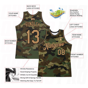 Camiseta de Baloncesto Personalizada con Camuflaje en Negro y Dorado Antiguo, Diseño de Homenaje a los Servicios Militares, Uniforme de Baloncesto Sublimado de Primera Calidad - Product Image 4