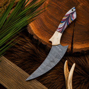 Custom Handmade Damascus Steel Skinning Hunting <b>Knife</b> with Resin & <b>Bone</b> <b>Handle</b>, Full Tang Fixed Blade Outdoor Camping Survival - Product Image 4