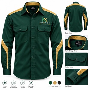 Camisa de Trabajo de Manga Larga para Hombre, de Algodón Transpirable, con Botones, Diseño de Parches Verde y Amarillo, Uniforme, Artículos en Stock - Product Image 6