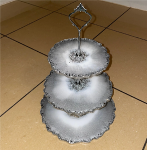 Resin Cake Stand Dark <b>Blue</b> Color Customize Size Dessert Cake Stand With <b>Coaster</b> And Cake Server - Product Image 5