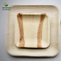 Assiette carrée de luxe jetable écologique et biodégradable en feuille de palmier d'arec, motif végétal, compatible micro-ondes, pour la maison et l'hôtel
