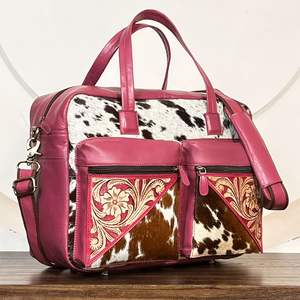 Bolsos de Almacenamiento de Cuero Vacuno con Múltiples Bolsillos, Elegantes Bolsos de Pañales de Cuero con Diseño Floral y Correa para el Hombro - Product Image 4