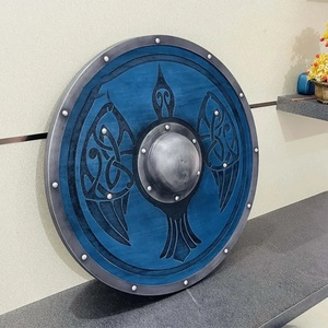 Bouclier Viking Rond en Bois de 24 Pouces Fait Main par Ahmad Fabric, Qualité DIY, Bleu avec Motif Celtique, Centre en Acier Carbone - Product Image 3