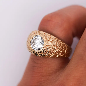 Bague de cocktail vintage en or 10 carats avec diamant rond naturel serti clos, motif floral, bague de fiançailles pour femme - Product Image 4