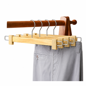 Wholesale Heavy Duty Solid Wood Pant Hangers with Adjustable Plastic Clips Durable Custom Logo Wooden Clothes Hangers Made in VN - Product Image 1