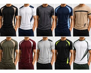 Camiseta Deportiva Casual de Manga Corta Blanca para Hombre, Diseño de Bloques de Color Azul Marino, Secado Rápido, Corte Regular, Cuello Redondo, Tejido de Punto con Spandex - Product Image 6