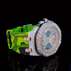 Reloj Clásico con Esfera Redonda, Correa de Goma, Diamantes Moissanite VVS, Estilo Hip Hop, Personalizado, Alta Calidad, Completamente Pavimentado, Cuarzo, Edición Limitada - Product Image 2