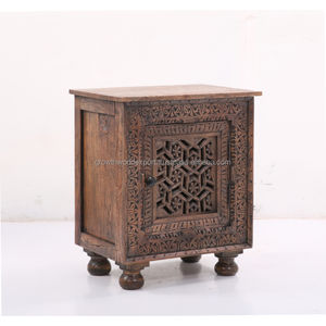 <b>Wooden</b> Carving 1 <b>Door</b> Storage Brown Bedside Latest Mid-century Luxury Bedside Living Room Carved Furniture Affordable Nightstand - Product Image 5