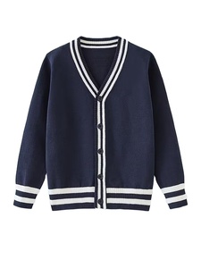 New Spring Autumn Unisex Children's High School 100% Cotton Knitted Cardigan Contrast Casual Top Buttoned Sweater <b>Long</b> Sleeve - Product Image 3