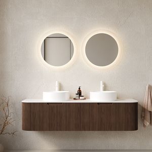 Mobile da Bagno DINA 60 Pollici con Armadietto a Muro, 2 Cassetti, Bordi Curvi Bianchi e Strisce, Vanità da Bagno - Product Image 1