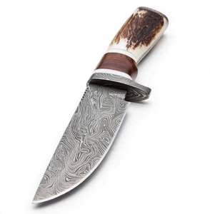 Cuchillo utilitario de acero de Damasco hecho a mano con mango de cuerno de ciervo natural y palisandro, herramienta artesanal - Product Image 2