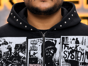 Sweat à capuche zippé noir pour homme, coupe oversize streetwear, en coton tricoté, idéal pour l'automne, avec broderie et strass – Nouveauté - Product Image 2