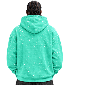 Sweat-shirt à capuche surdimensionné pour homme en molleton épais à imprimé turquoise moucheté, style streetwear, avec poche kangourou et cordon de serrage - Product Image 2