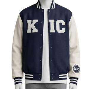 KIC <b>Men's</b> Varsity <b>Jacket</b> Navy <b>White</b> Letter Embroidered Preppy Style Regular Fit Autumn Outerwear - Product Image 1