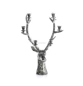 <b>Silver</b> Deer Head Metal <b>Candlestick</b> Holder Animal Shape Handmade Tabletop Candle Holder for Home Christmas Decoration Zahid - Product Image 1