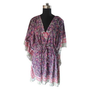 Hand Block Printed Cotton Kaftan XL Indian Caftan KFCS195 Abaya Kaftan Dubai Fashion Handmade Maxi Design Short Jalabiya Style - Product Image 1