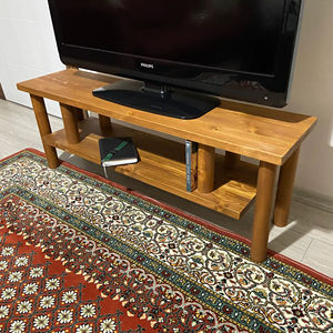 Meuble TV rustique en bois massif, console de télévision en bois avec grande étagère de rangement, centre de divertissement pour salon - Product Image 3