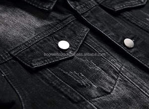 Black Denim Jackets for Men Comfortable and Stylish Ripped Design <b>Stand</b> Collar Most Popular with Good Quality - Product Image 4